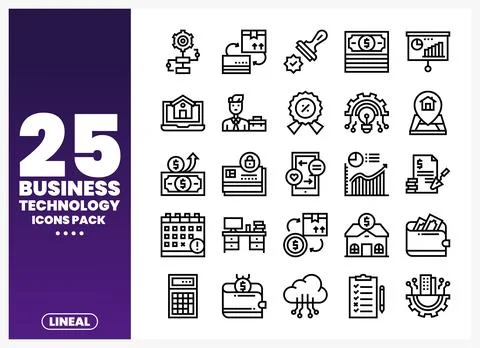Business Technology Icons Pack featuring line art graphics on a gradient pu.. イラスト素材
