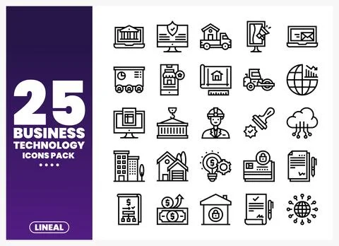Business technology icons pack featuring financial. construction. and digit.. Stock Illustration