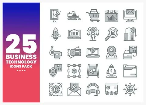 Business Technology Icons Pack featuring icons for finance. real estate. an.. Stock-Illustration