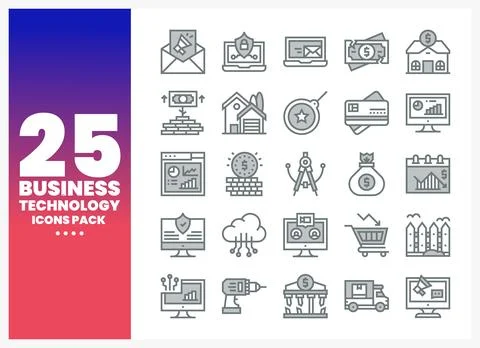 Business Technology Icons Pack featuring finance. data. and digital concepts Stock-Illustration