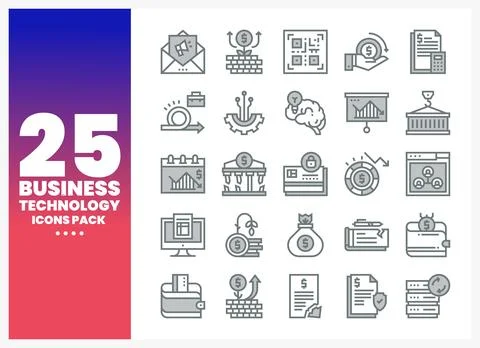 Business technology icons pack featuring financial growth and digital conce.. Stock Illustration
