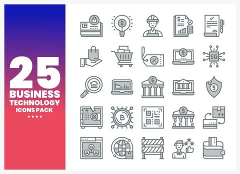 Business Technology Icons Pack featuring finance and digital concepts Stock Illustration