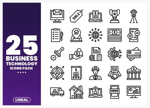 Business Technology Icons Pack featuring finance. marketing. and communicat.. Stock Illustration