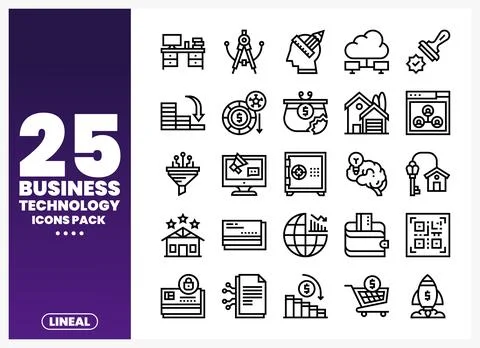Business technology icons pack featuring financial. cloud. and office element Stock Illustration
