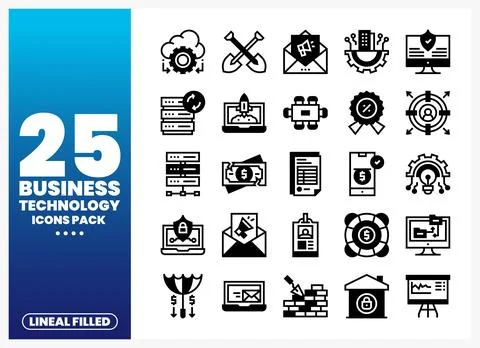 Business Technology Icons Pack featuring cloud. servers. money. and securit.. Stockillustratie