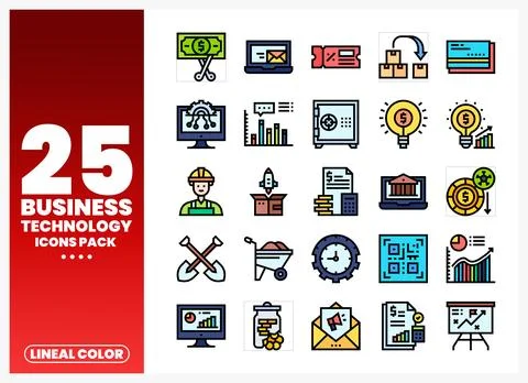Business technology icons pack featuring a variety of linear color illustra.. Stock Illustration