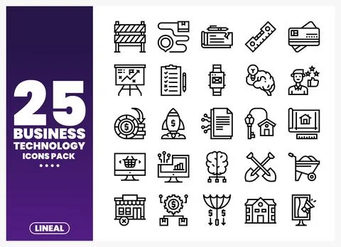 Business Technology Icons Pack featuring lineal illustrations for corporate u Stock Illustration