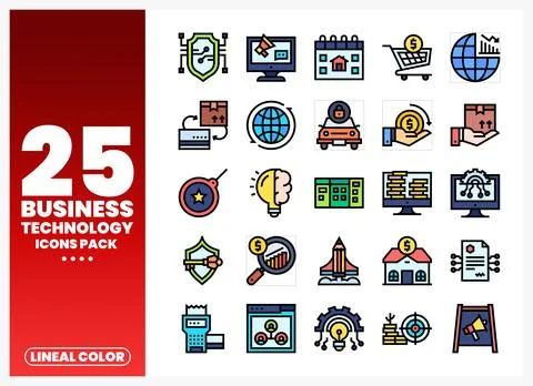 Business Technology Icons Pack featuring digital elements on a white backgrou Illustrazione stock