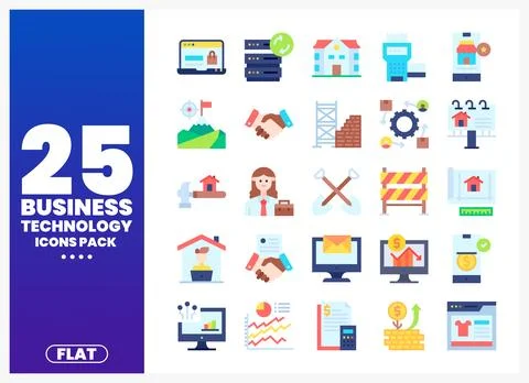 Business Technology Icons Pack with Flat Design Stock Illustration