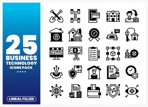Business Technology Icons Pack. Flat Lineal Style Stock Illustration