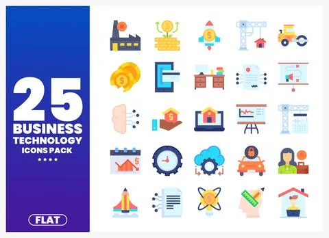 Business Technology Icons Pack Flat Design Illustrazione stock