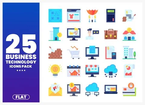 Business Technology Icons Pack with Flat Design Style イラスト素材