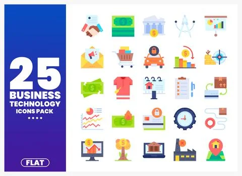Business technology icons pack with flat design elements for finance. econo.. Stock Illustration