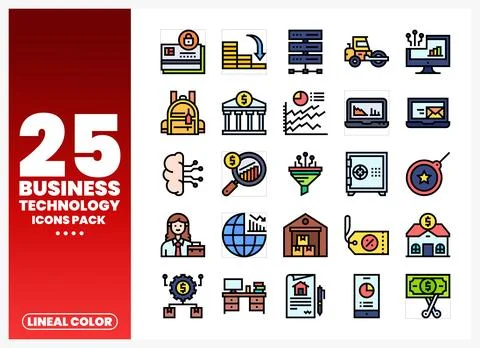Business Technology Icons Pack. Flat Lineal Color Stock Illustration