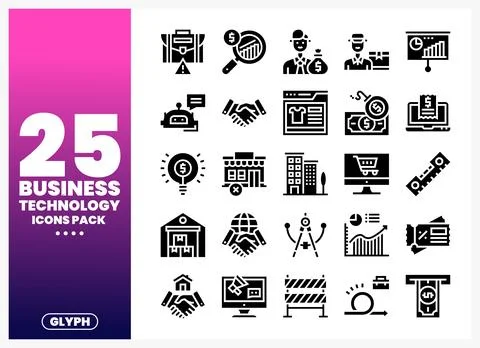 Business Technology Icons Pack Glyph Set Stock Illustration