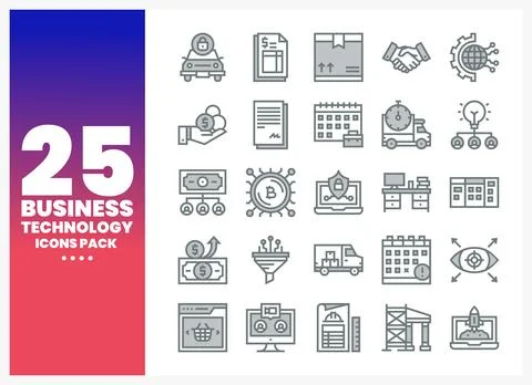 Business Technology Icons Pack on a Gradient Background Stock Illustration