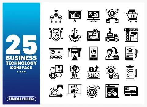 Business technology icons pack on a gradient background. Stock Illustration