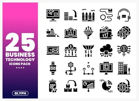Business Technology Icons Pack on gradient background Stock Illustration