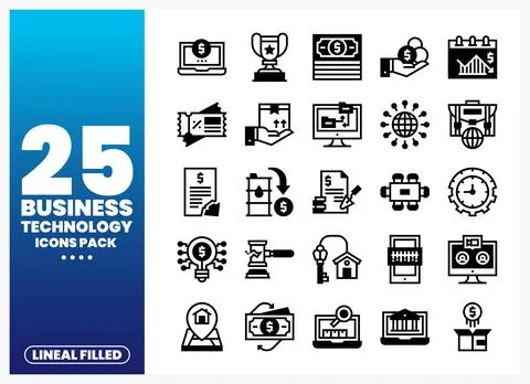 Business Technology Icons Pack on a Gradient Background Stock Illustration