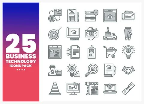 Business Technology Icons Pack with Gradient Background Stock Illustration