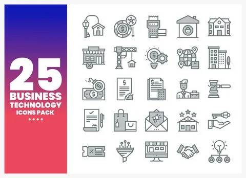 Business Technology Icons Pack. line art. graphic design. digital marketing.. Stock Illustration