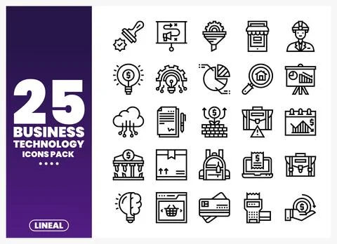 Business technology icons pack with linear style on white background Stock Illustration