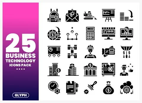 Business Technology Icons Pack for presentations and digital media Stock Illustration