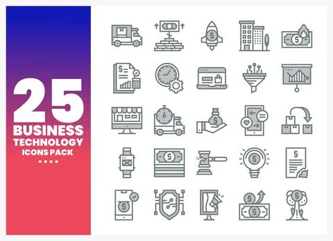 Business technology icons pack presented on a white background Stock Illustration