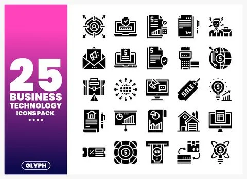 Business technology icons pack presented on a gradient background Stock Illustration