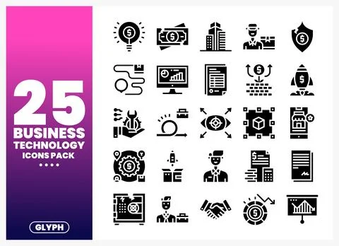 Business technology icons pack showcasing finance. data. and growth on a gr.. Stockillustratie