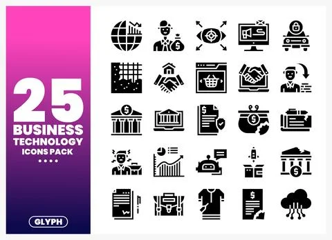 Business Technology Icons Pack with various symbols Stock Illustration