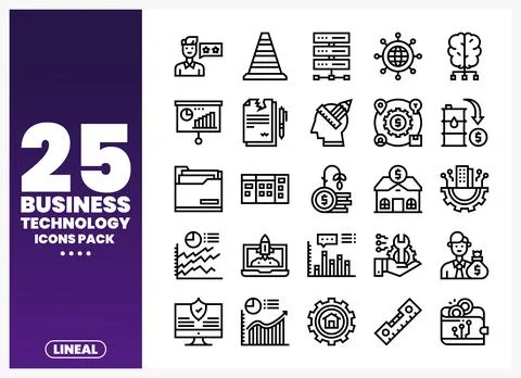 Business Technology Icons Pack with Vector Line Art Stock Illustration