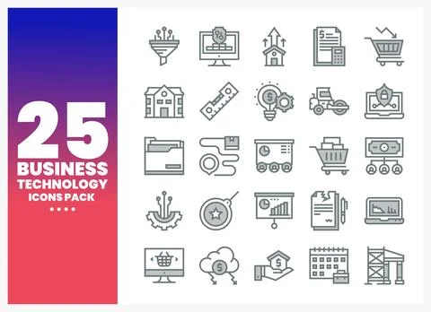 Business technology icons pack with vector graphics in minimalist style 库存插图