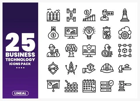 Business technology icons pack on white background. Line icon set for finan.. Stock Illustration