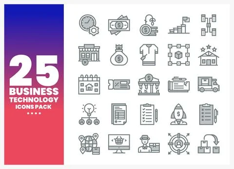 Business technology icons pack on white background Stock Illustration