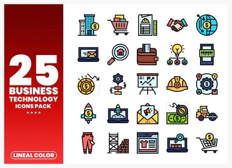 Business technology icons pack on white background Stock Illustration