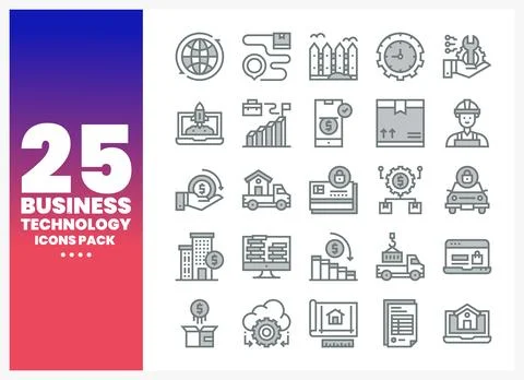 Business technology icons presented on a gradient background Stock Illustration