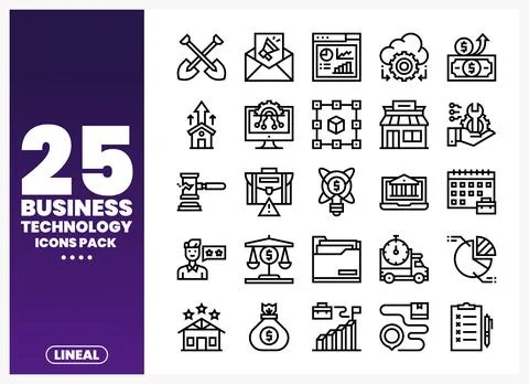 Business technology icons. vector pack. white background. clean lineal design Stock Illustration