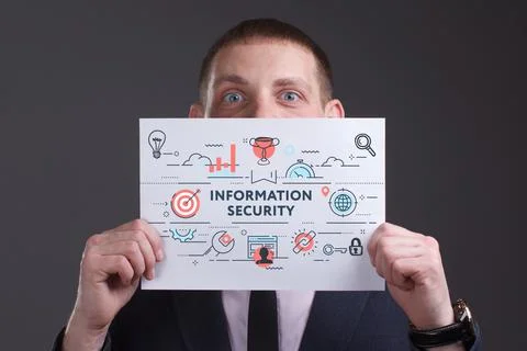 Business, technology, internet and network concept. Young businessman thinks  Stock Photos
