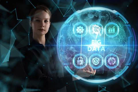 Business, technology, internet and network concept. Young businessman thinks  Stock Photos