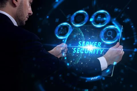 Business, Technology, Internet and network concept. Young businessman working Stock Photos