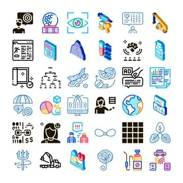 Business technology management social data marketing icon set Stock Illustration