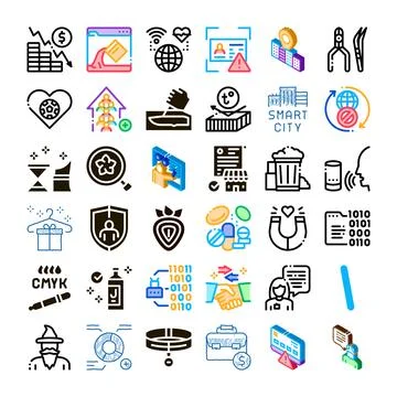 Business technology security and data icons set Illustrazione stock