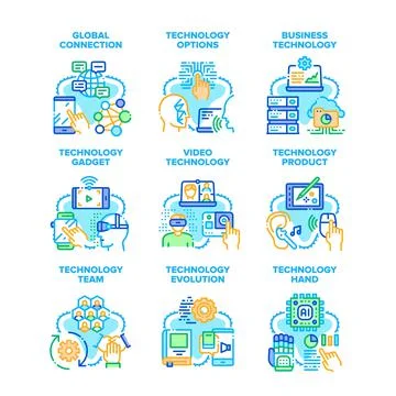 Business Technology Set Icons Vector Illustrations Stock Illustration
