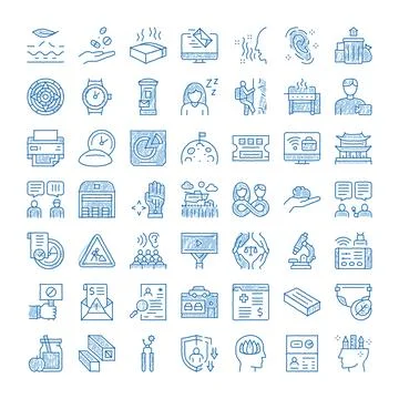 Business technology social issues doodle icons collection Stock Illustration
