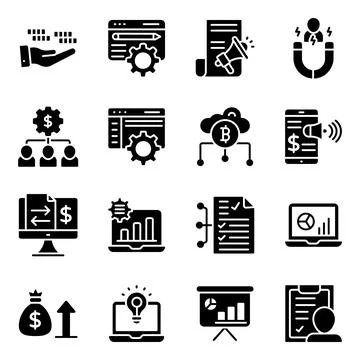 Business Technology Solid Icons Pack Stock Illustration