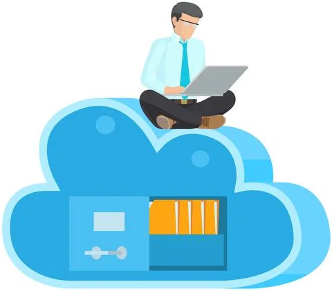 Business technology storage, cloud server service concept with data network Stock Illustration