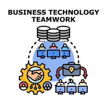 Business technology teamwork collaborating for shared data and goals Stock Illustration