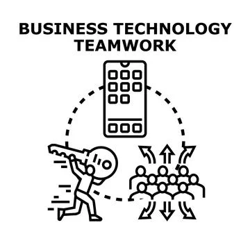 Business technology teamwork unlocking mobile solution strategy Illustrazione stock