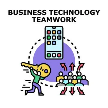 Business technology teamwork unlocking mobile solution strategy Illustrazione stock